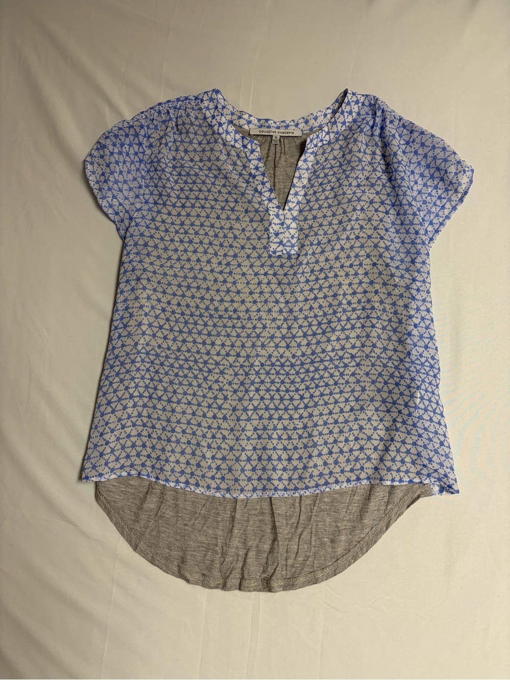 Collective Concepts Light Blue Printed Cap Sleeve Tunic with Hi-Low Hem